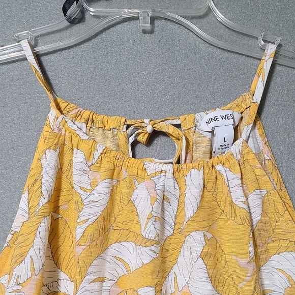NINE WEST Yellow Leaf Print Women's Strappy Top Blouse - Size Large - Picture 11 of 12